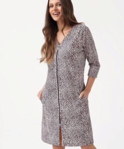 Szlafrok damski bawełniany na suwak Luna 390 panterka