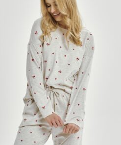 Piżama damska Taro Adele 3430 długa bawełna szara w wisienki