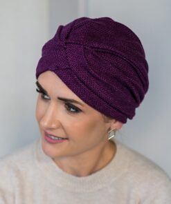 Żakardowy turban Roksana śliwkowy