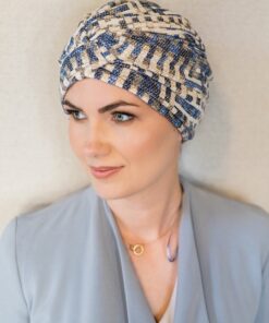 Alternative view of Wełniany turban Roksana niebiesko beżowy