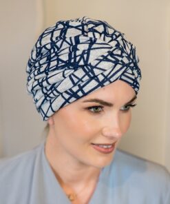 Wełniany turban Roksana w granatowe paski