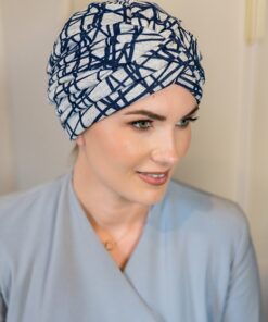 Alternative view of Wełniany turban Roksana w granatowe paski