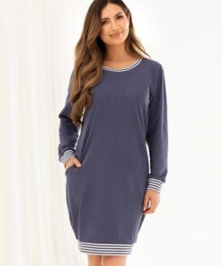 Koszula nocna bawełniana Regina 159 długi rękaw granatowa