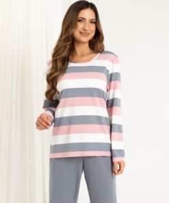 Piżama damska Regina 726 z długim rękawem bawełniana szary