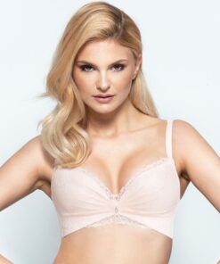 elegancki miękki biustonosz bez fiszbin z koronką niski mostek efekt push up