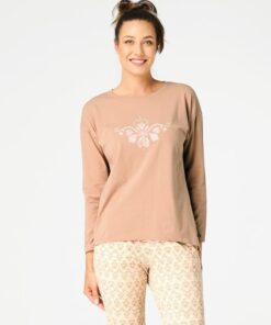 Piżama damska KEY LNS 579 z długim rękawem beżowa