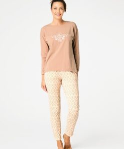 Alternative view of Piżama damska KEY LNS 579 z długim rękawem beżowa