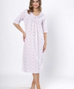 Koszula nocna Dioniza M-max 1638 78 długa do łydek biało liliowa