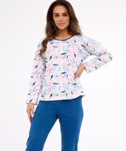 Piżama damska 392/451 Amelia długi rękaw róż niebieska