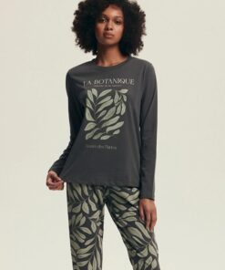 Piżama Henderson 43685 Danna długi rękaw bawełna szara