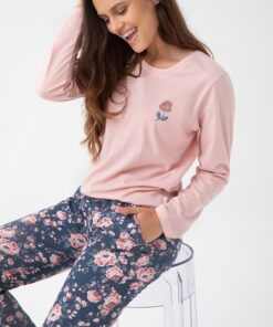 elegancka piżama damska granat róż