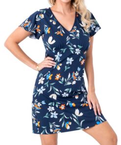 Koszula nocna Donna Caroline Bawełniana granatowa w kwiaty