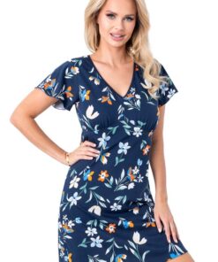 Alternative view of Koszula nocna Donna Caroline Bawełniana granatowa w kwiaty