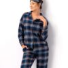 długa piżama damska w kratkę rozpinana z flaneli