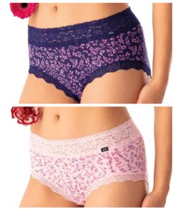 majtki damskie 2 sztuki komplet róż śliwka key koronka
