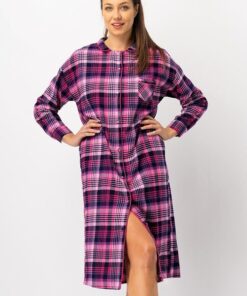 Koszula nocna KEY LND 490 B25 Flanelowa rozpinana fuksja