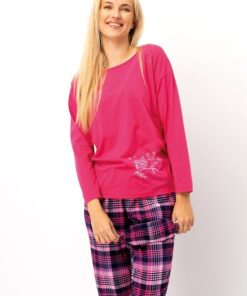 Piżama damska KEY LNS 491 B25 Flanelowe spodnie fuksja