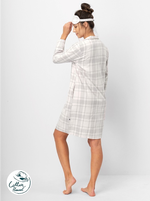 Koszula nocna KEY LND 401 B25 Flanelowa rozpinana jasny róż - obrazek 4