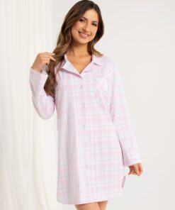 Koszula nocna całkowicie rozpinana Regina 168 długi rękaw róż