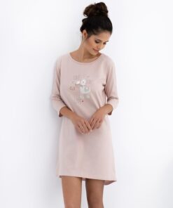 Koszula nocna Sensis Lama 100% bawełna rękaw 3/4 morelowa