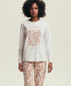 Piżama damska Henderson 43689 Dextra długi rękaw ecru beż