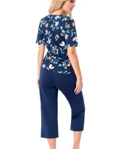 Alternative view of Piżama damska Donna Caroline spodnie 3/4 granatowa w kwiaty