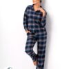 flanelowa piżma damska key w kratkę granatowa