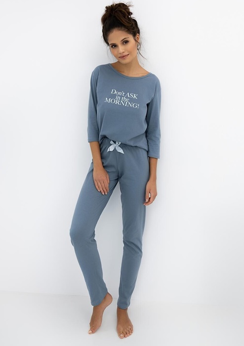 Piżama damska Sensis Morning długie spodnie rękaw 3/4 niebieska - obrazek 4