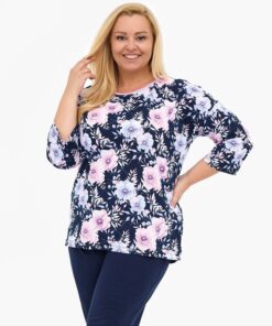 piżama damska plus size granatowa cornette bawełna