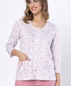 Piżama damska Dobrusia M-max 1636 Rozpinana 3/4 pudrowa