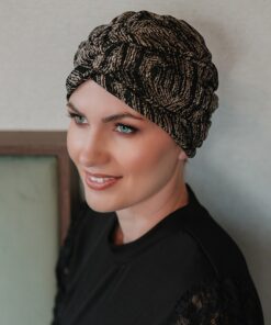 Żakardowy turban Roksana elegancki czarny wzór
