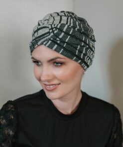 Ciepły turban Roksana szara kratka