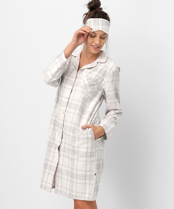 Koszula nocna KEY LND 401 B25 Flanelowa rozpinana jasny róż