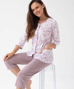 różowa rozpinana piżama damska na guziki luna bawełniana