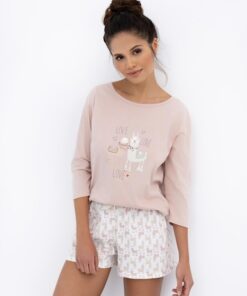 piżama damska rękaw 3/4 i krótkie spodenki sensis różowa