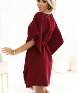 Alternative view of Sukienka Tunika wiązana z długim motylkowym rękawem bordowa