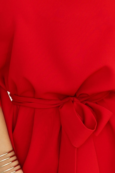 Sukienka Tunika wiązana z długim motylkowym rękawem czerwona - obrazek 5