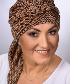 Ciepła wełniana chusta Milena beż brąz kreski