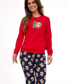 Piżama damska Cornette 671/422 Teddy Xmas czerwona granat