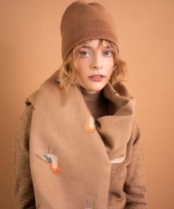 ciepły bezowy szal damski szeroki długi