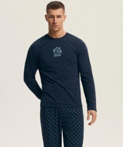 elegancka granatowa piżama meska henderson długi rękaw