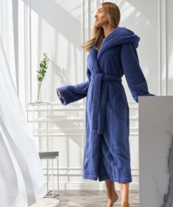 Szlafrok damski L&L 2556 Heaven Długi z kapturem granat Navy
