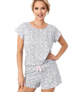 szara bawełniana piżama damska krótkie spodenki w króliki