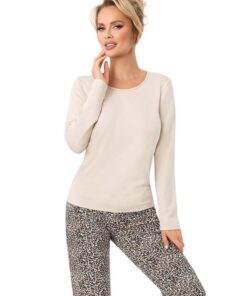 Piżama damska Donna Omari Long beżowa panterka