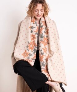 elegancki szal damski ciepły szeroki i długi ecru róż