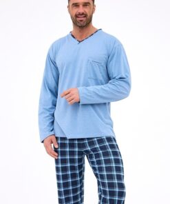 granatowo niebieska długa piżama męska