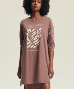 koszula nocna beżowa z rękawem 3/4 długości