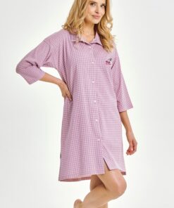 koszula nocna rozpinana całkowicie krata róż