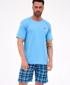 Piżama męska Cornette krótkie rękawy i krótkie spodnie błękitna