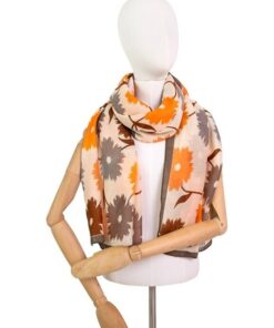 Alternative view of Szal damski Art of Polo zwiewny cienki w kwiaty pomarańcz brąz